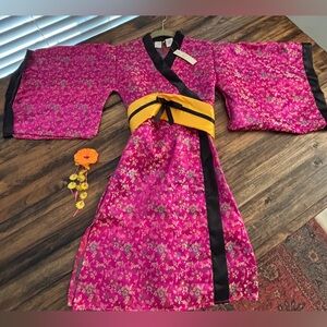 Pink Floral Kimono Kids Costume w/ matching hair clip
